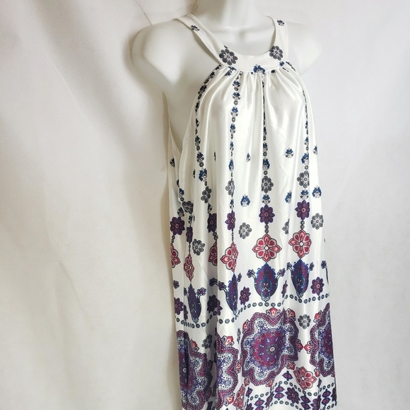 SALE! Boho white Sleeveless halter dress bold print Med - Picture 5 of 9